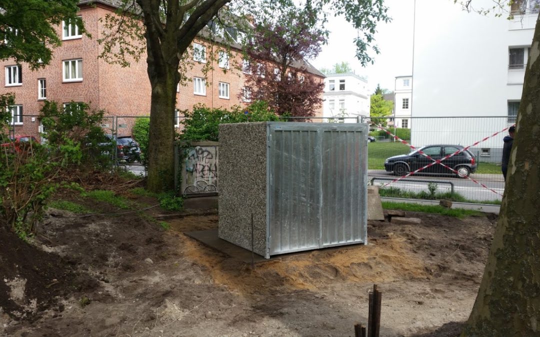 neu aufgestellte Gerätebox im Stephanusgarten